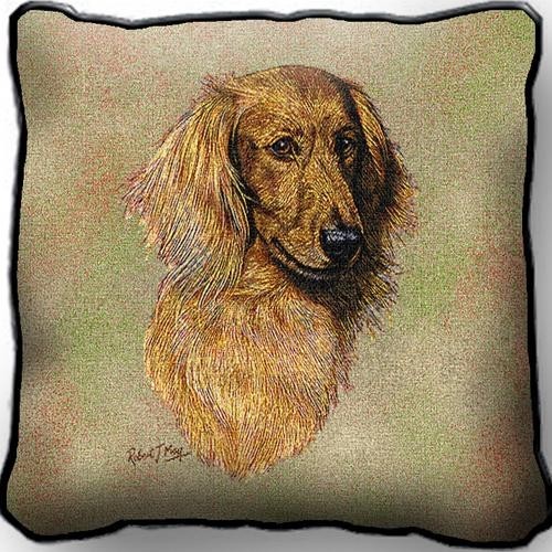 Raining Cats and Dogs | Red Longhaired Dachshund Tapestry Pillow Cover, Made in the USA