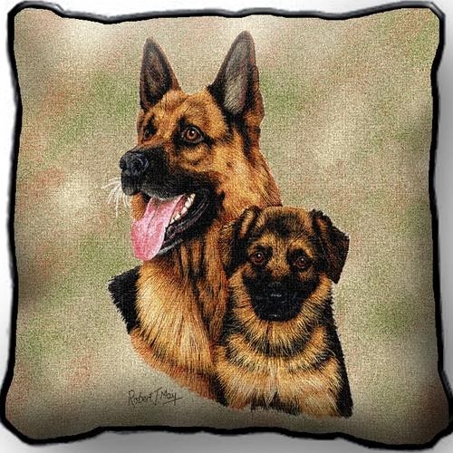 Raining Cats and Dogs | German Shepherd and Pup Tapestry Pillow Cover, Made in the USA