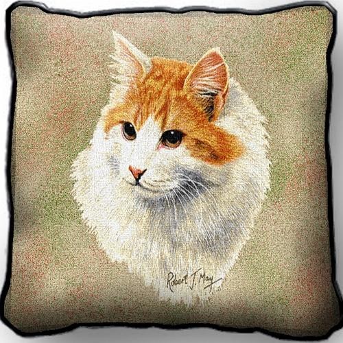 Raining Cats and Dogs | Orange and White Cat Tapestry Pillow, Made in the USA