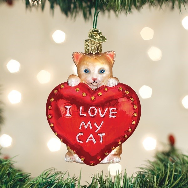 Raining Cats and Dogs | I Love My Cat Old World Christmas Ornament