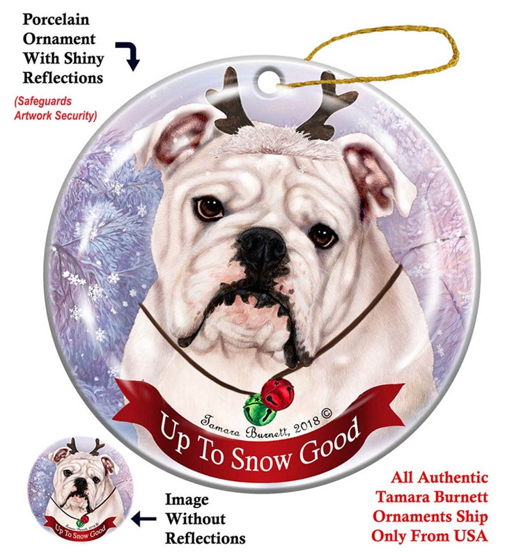 Raining Cats and Dogs | English Bulldog Up to Snow Good Dog Christmas Ornament