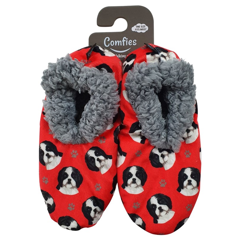 Raining Cats and Dogs | Shih Tzu Black and White Comfies Slippers