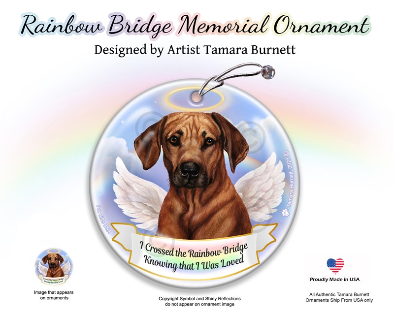 Raining Cats and Dogs | Rhodesian Ridgeback Dog Rainbow Bridge Memorial Ornament