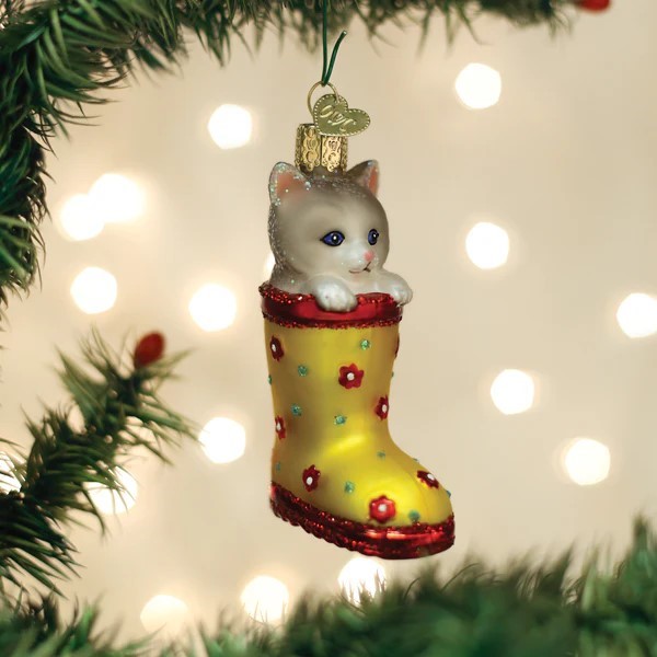 Raining Cats and Dogs | Kitten in a Rain Boot Christmas Ornament by Old World Christmas