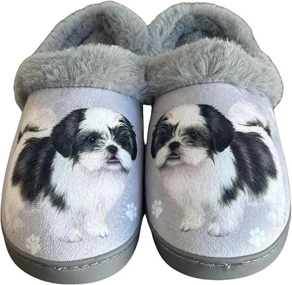 Raining Cats and Dogs | Shih Tzu Black and White Snuggs Memory Foam Slippers