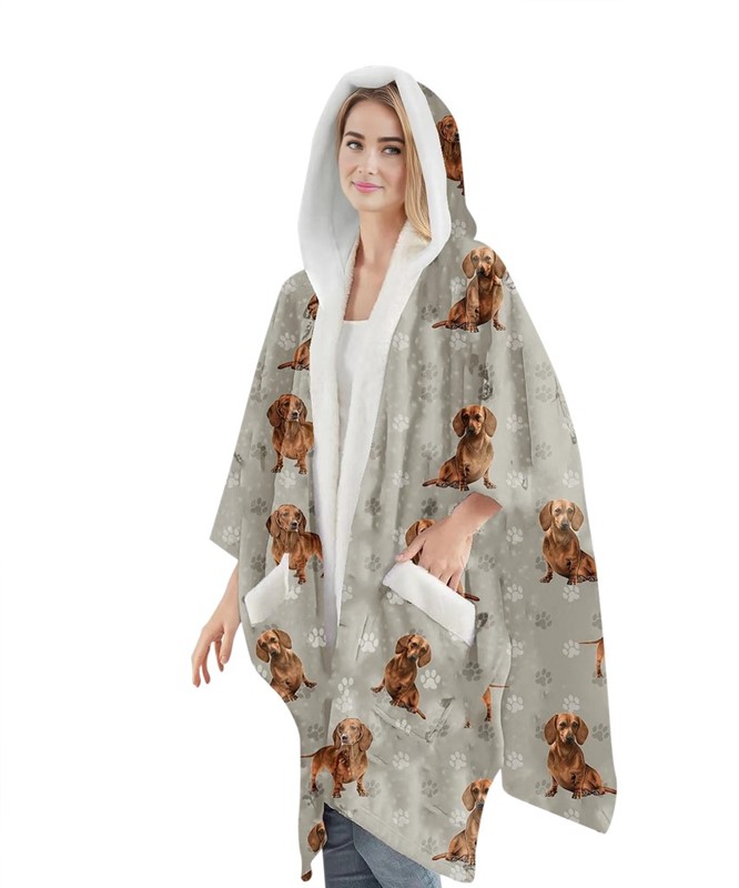 Raining Cats and Dogs | Red Dachshund Snuggs Blanket Hoodie