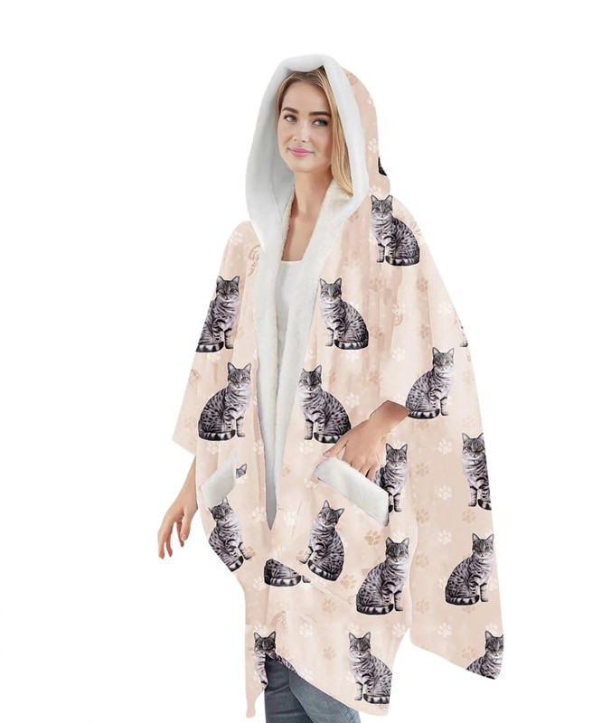 Raining Cats and Dogs | Silver Tabby Cat Snuggs Blanket Hoodie