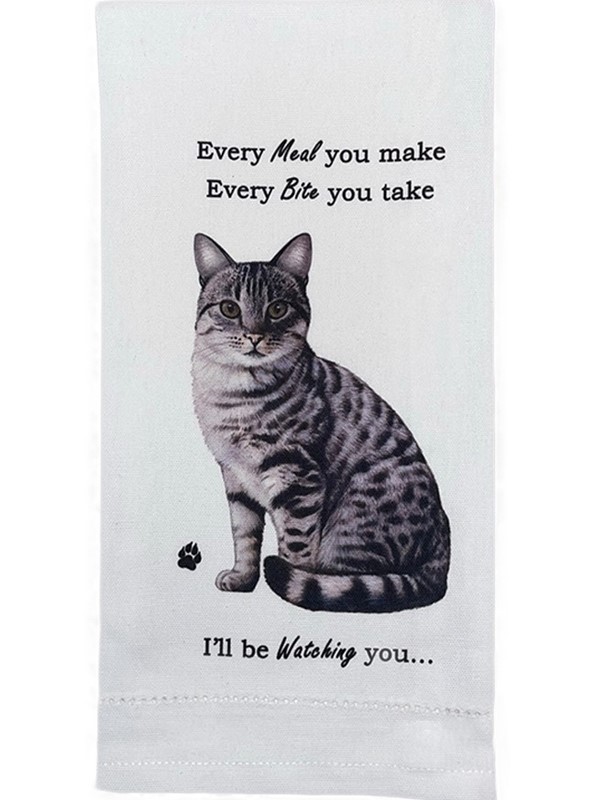 Raining Cats and Dogs | Silver Tabby Cat Kitchen Towel, I'll Be Watching You