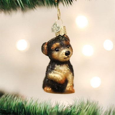 Raining Cats and Dogs | Yorkie  Puppy Old World Christmas Dog Glass Ornament