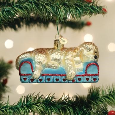 Raining Cats and Dogs | Sleepy Doodle Dog Old World Christmas Dog Glass Ornament