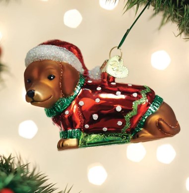 Raining Cats and Dogs | Dashing Dachshund Puppy Old World Christmas Ornament