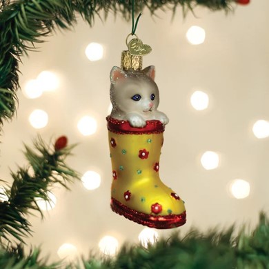 Raining Cats and Dogs |Kitten in a Rain Boot Christmas Ornament by Old World Christmas