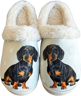 Raining Cats and Dogs | Dachshund Black Snuggs Hard Sole Slippers