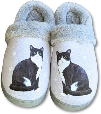 Raining Cats and Dogs | Black and White Cat Snuggs Hard Sole Slippers