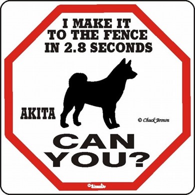 Akita Make It to the Fence in 2.8 Seconds Sign