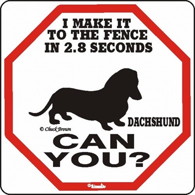 Dachshund Make It to the Fence in 2.8 Seconds Sign
