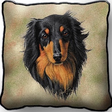Dachshund Black Longhaired Tapestry Pillow Cover, Made in the USA