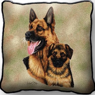 German Shepherd and Pup Tapestry Pillow Cover, Made in the USA
