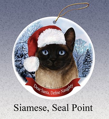 Siamese Dear Santa Cat Christmas Ornament - click for breed colors