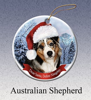 Australian Shepherd Dear Santa Dog Christmas Ornament- Click for breed colors