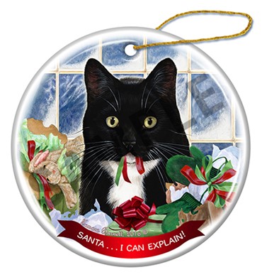 Tuxedo Cat Santa I Can Explain Christmas Ornament