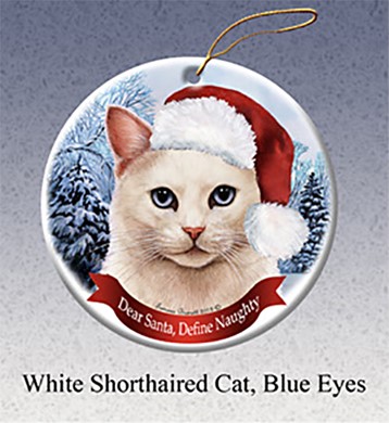 White Cat Dear Santa Cat Christmas Ornament