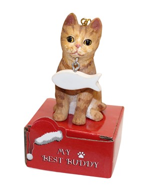 Orange Tabby Cat Figurine Christmas Ornament