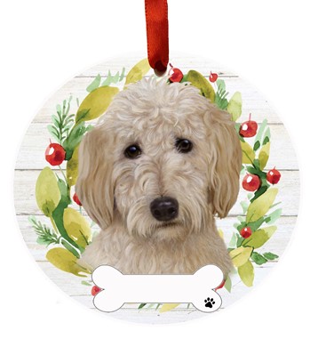 Goldendoodle Wreath Christmas Ornament - click for more breed options