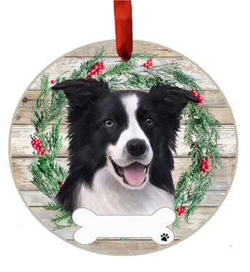 Border Collie Dog Breed Wreath Christmas Ornament