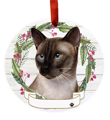 Siamese Cat Breed Wreath Christmas Ornament