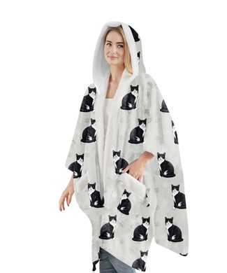 Black and White Cat Snuggs Blanket Hoodie