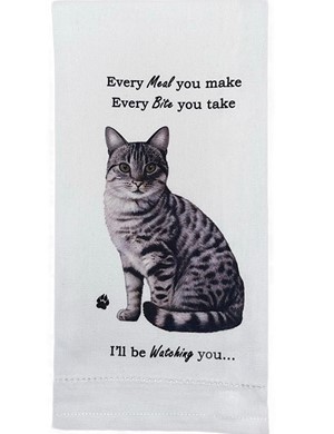 Silver Tabby Cat Kitchen Towel, I'll Be Watching You