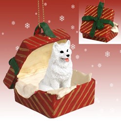 American Eskimo Red Gift Box Christmas Ornament