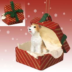 Wire Fox Terrier Gift Box Christmas Ornament