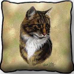 Brown Tabby Cat Tapestry Pillow, Made in the USA