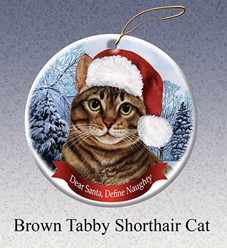 Brown Tabby Shorthair Dear Santa Cat Christmas Ornament