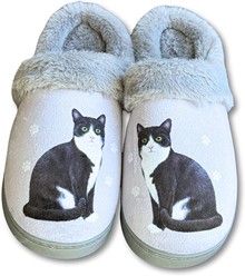 Black and White Cat Snuggs Hard Sole Slippers