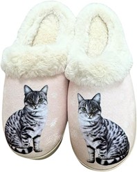 Silver Tabby Cat Snuggs Hard Sole Slippers